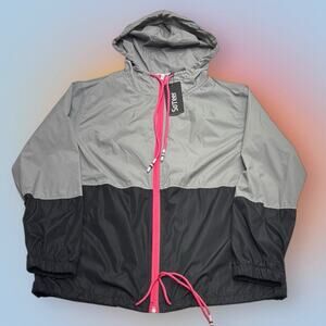 SOTEER Women’s Medium Gray Pink Black Full Zip Windbreaker Jacket
